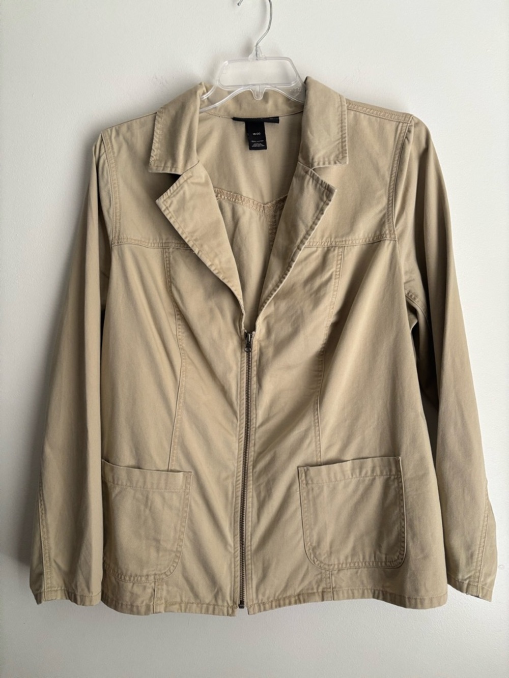 Venezia Khaki Zip Up Jacket Blazer Size 18/20 Utility Safari Classic Minimalist